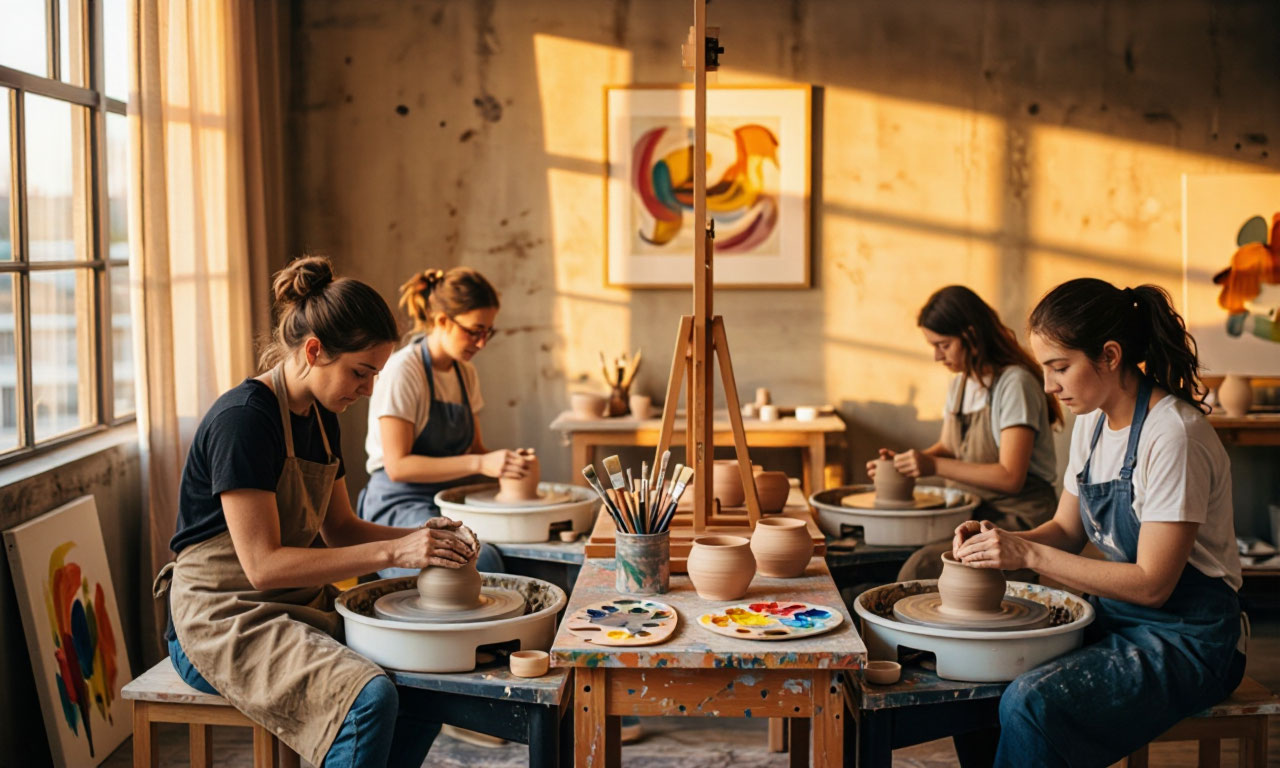 studio interior with pottery wheels